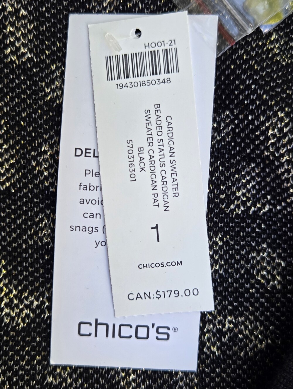 NWT Chico's Cardigan Sweater Black & Gold Sequin Metallic Open Front Size-1(M) - Picture 14 of 14